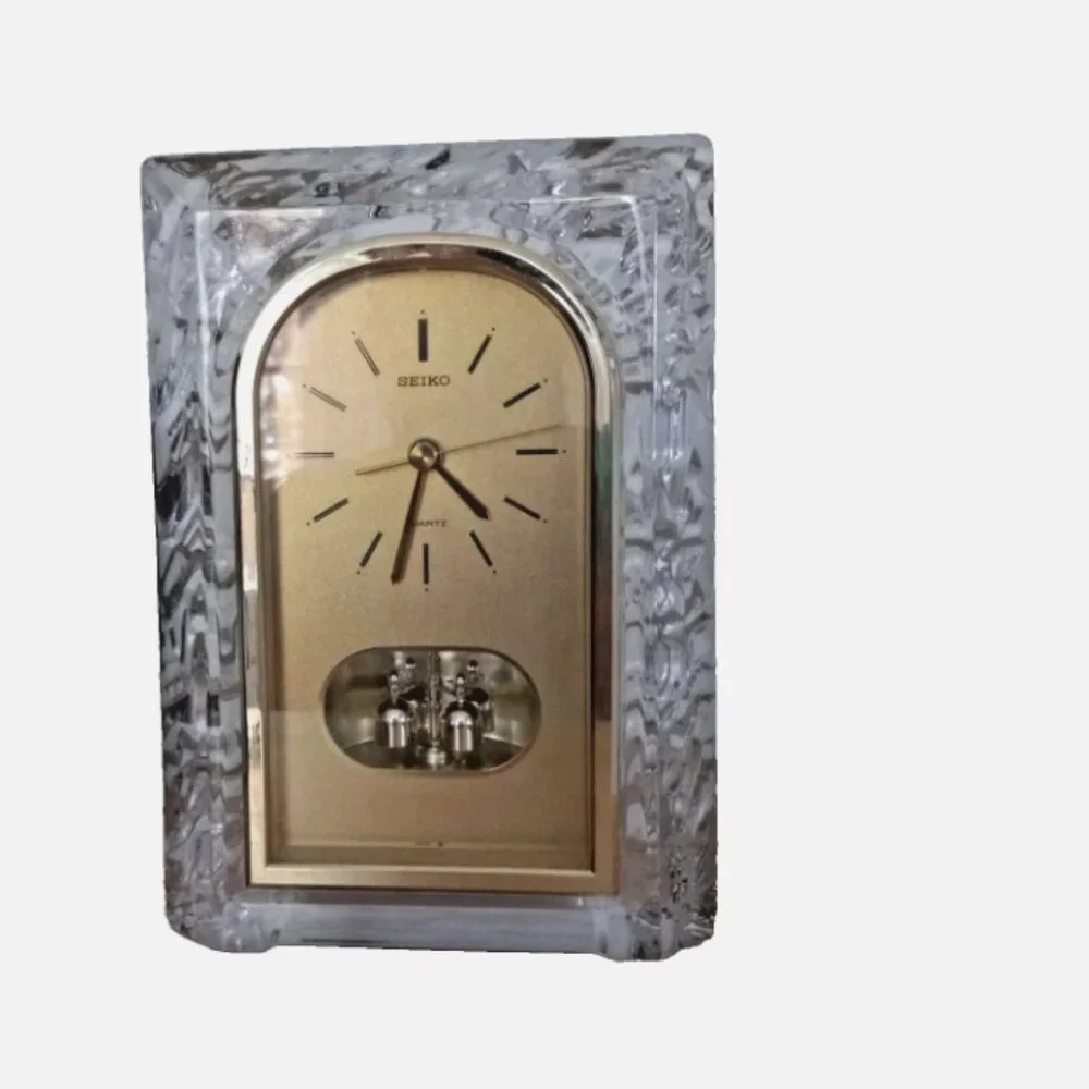 Vintage Seiko Lead Crystal Quartz Mantel Clock Gold Pendulum Japan Working